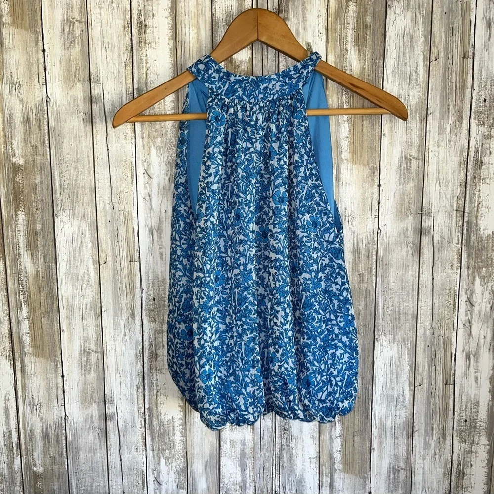 Alice & Olivia Maris Blue Floral Halter Top Tie Back Sleeveless Blouse XS - Picture 2 of 8